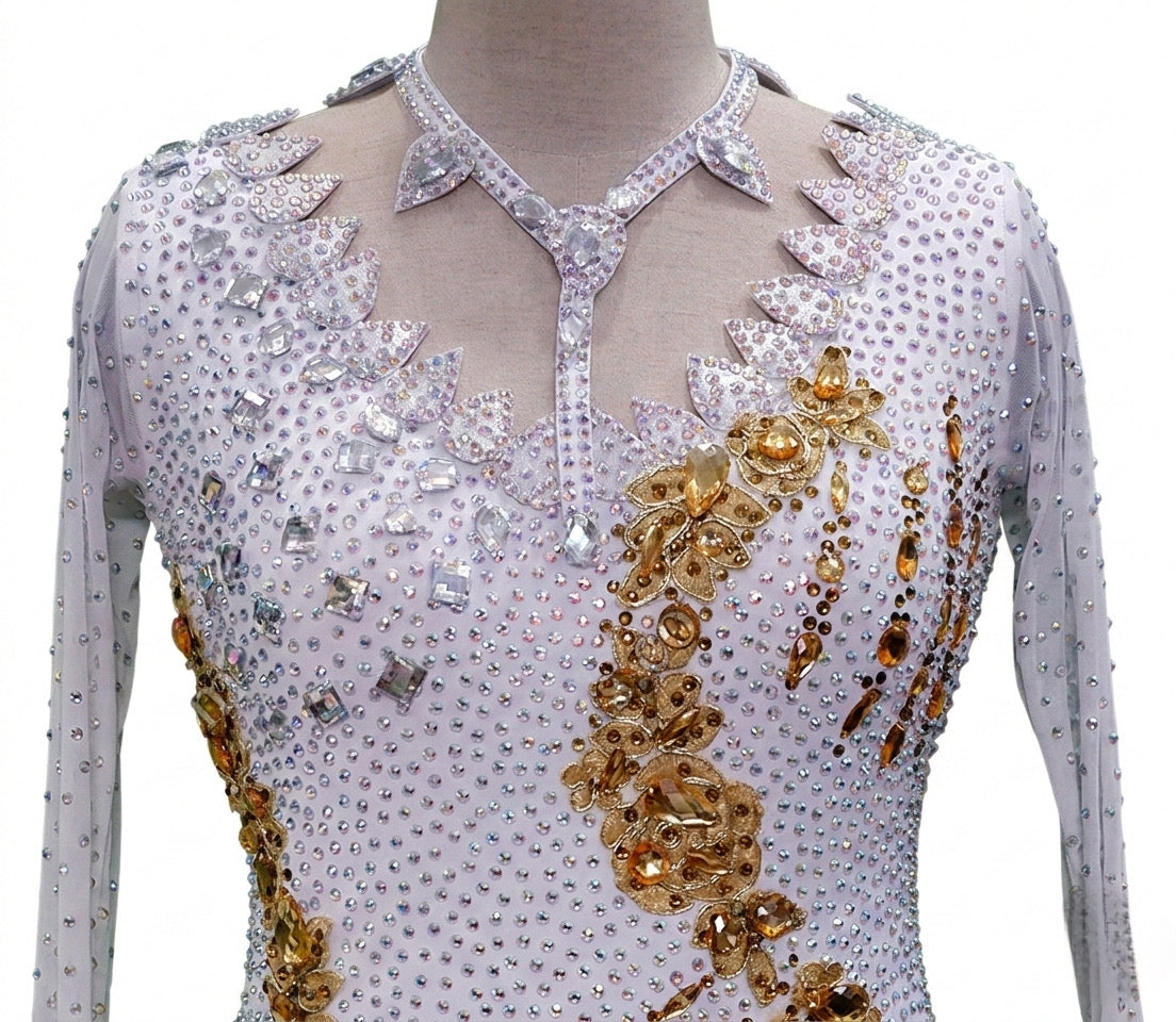 ByCharme White & Gold Sequin Ballroom Competition Dress - BC-0030