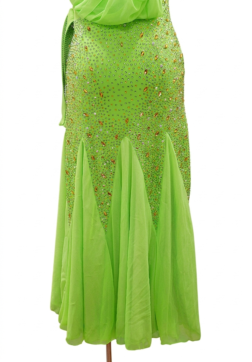 ByCharme Lawn Green Rhinestone Ballroom Competition Dress - BC-0214