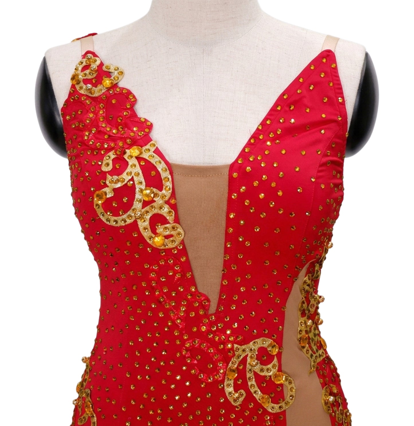 ByCharme Bright Red Feather Ballroom Competition Dress - BC-0003