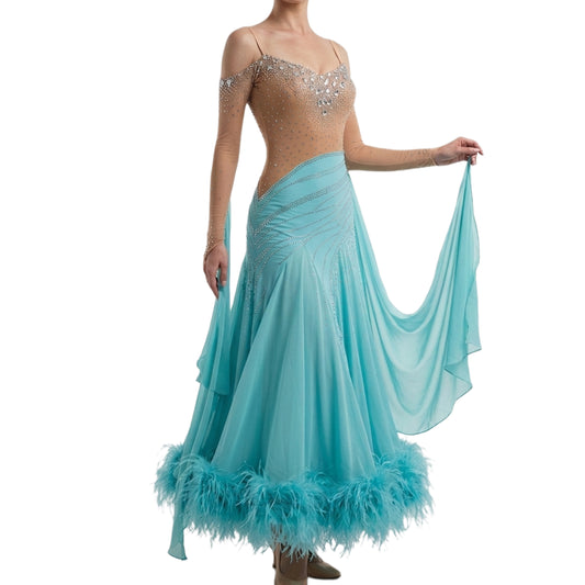 ByCharme Sky Blue Feather Ballroom Competition Dress - BC-0002