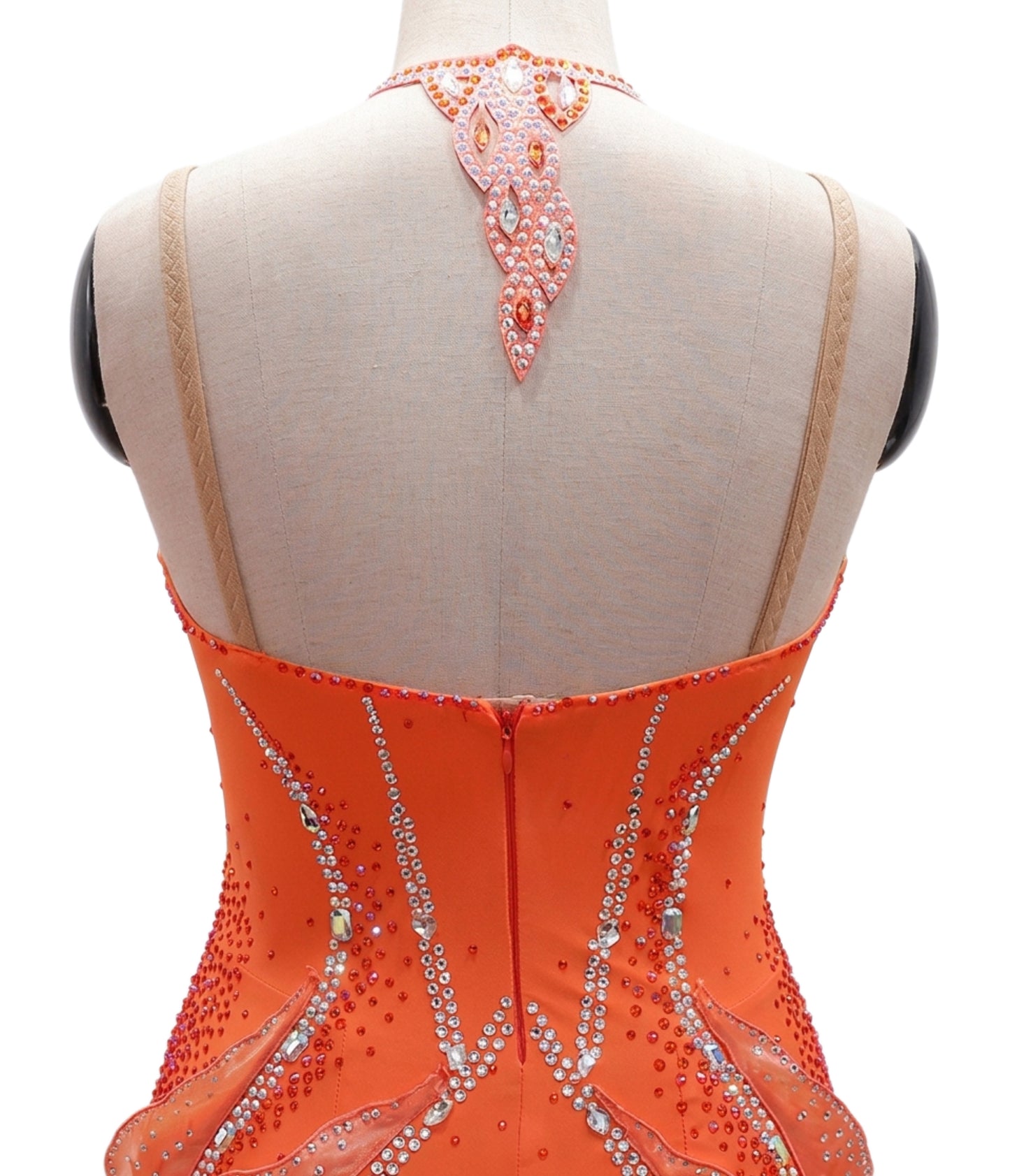 ByCharme Orange Red Feather Ballroom Competition Dress - BC-0215