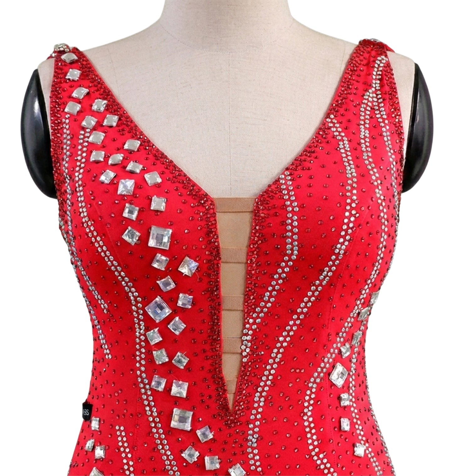 ByCharme Bright Red Chiffon Ballroom Competition Dress - BC-0019