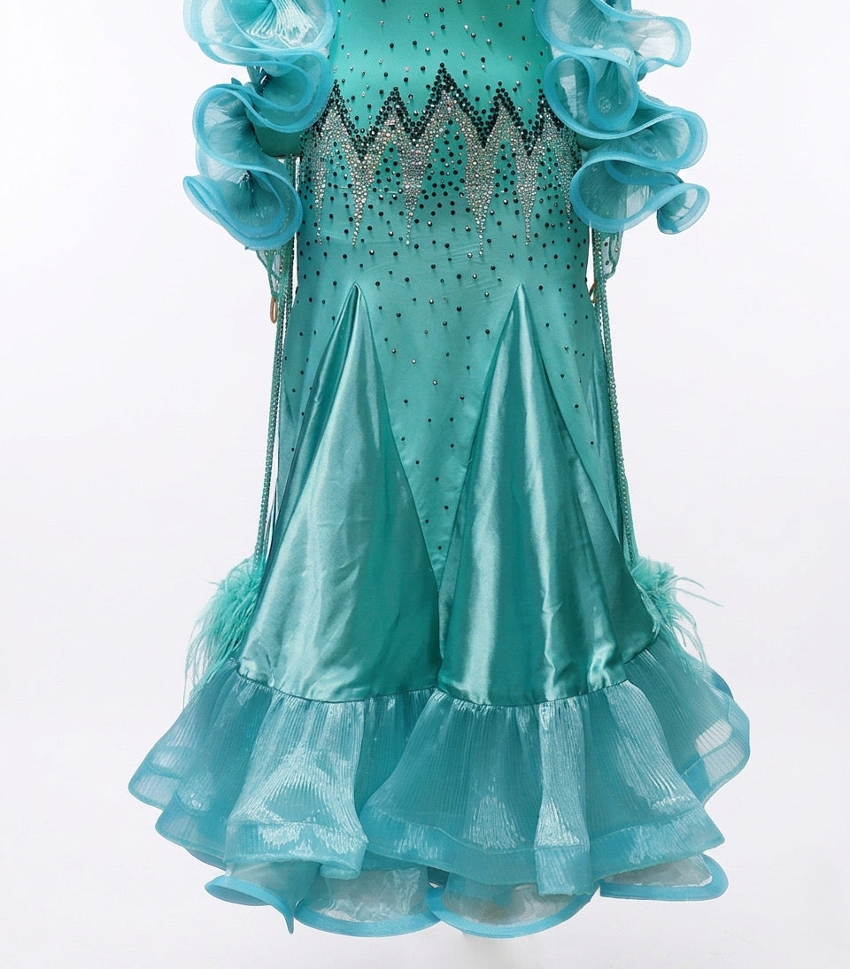 ByCharme Spring Green Feather Ballroom Competition Dress - BC-0222