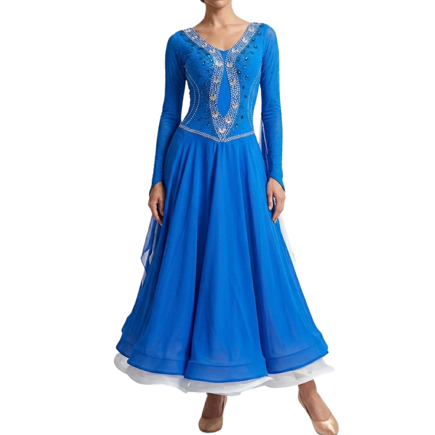 ByCharme Dodger Blue Chiffon Ballroom Competition Dress - BC-0024