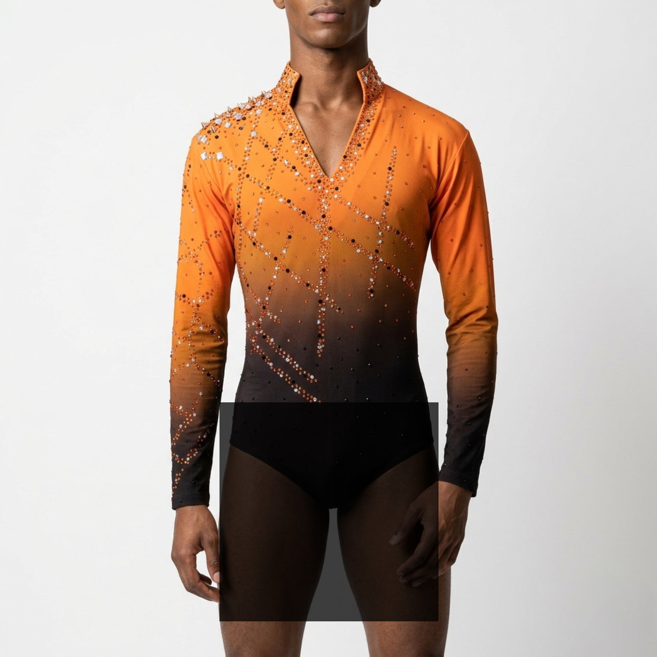 ByCharme Orange Black Lycra Men Latin Salsa Competition Shirt - BCM-0081