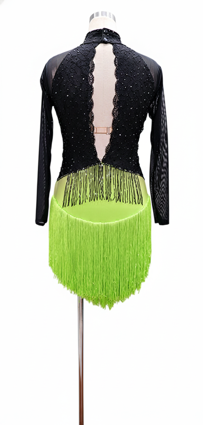 ByCharme Black Green Lace Latin Salsa Competition Dress - BCL-0025