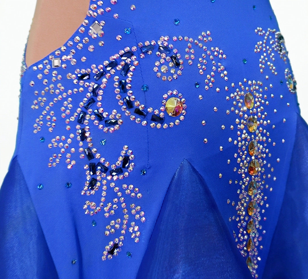 ByCharme Medium Blue Rhinestone Ballroom Competition Dress - BC-0231