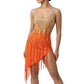 ByCharme Orange Gold Tan Chiffon Latin Salsa Competition Dress - BCL-0080
