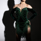 ByCharme Dark Green Velvet Fringes Pearls Latin Salsa Competition Dress - BCL-0191