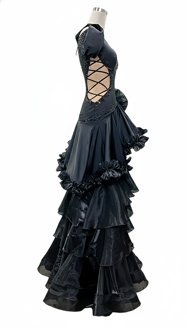 ByCharme Black Tan Chiffon Latin Salsa Competition Dress - BCL-0003