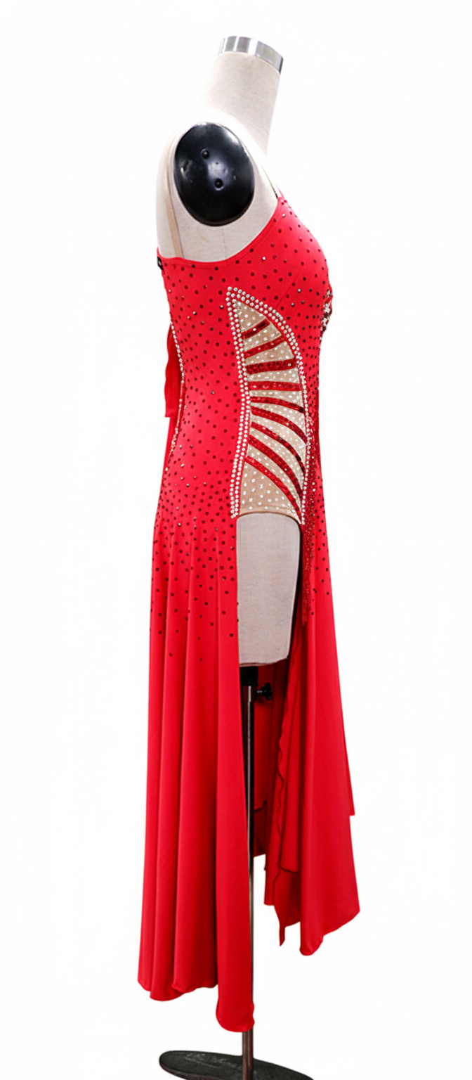 ByCharme Bright Red Fringes Ballroom Competition Dress - BC-0045