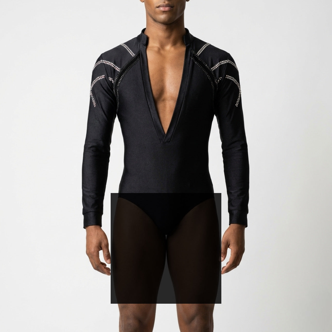 ByCharme Black Silver Velvet Men Latin Salsa Competition Shirt - BCM-0080