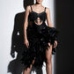 ByCharme Black Silk Chiffon Feathers Latin Salsa Competition Dress - BCL-0194