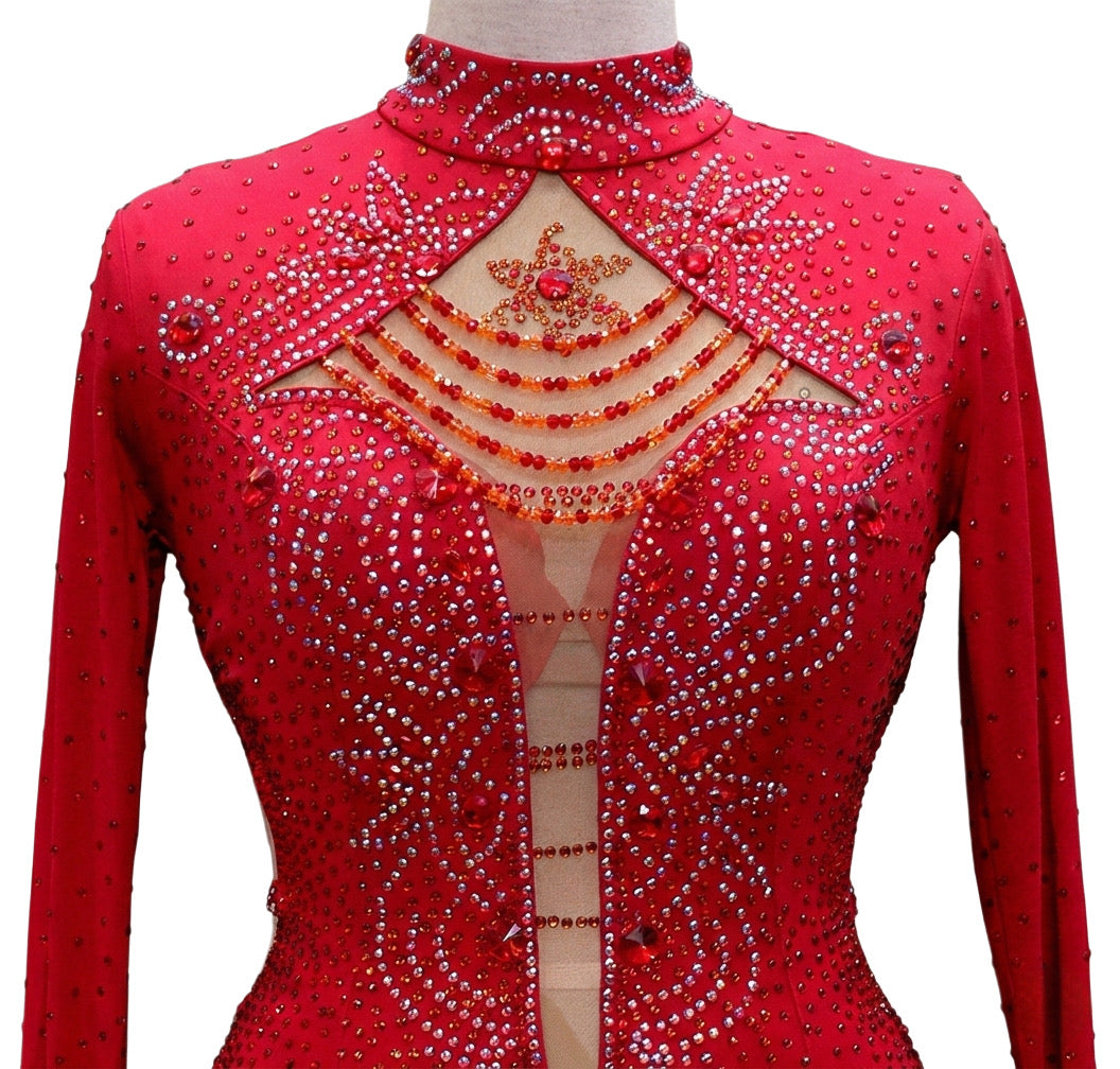 ByCharme Red Fringes Ballroom Competition Dress - BC-0015