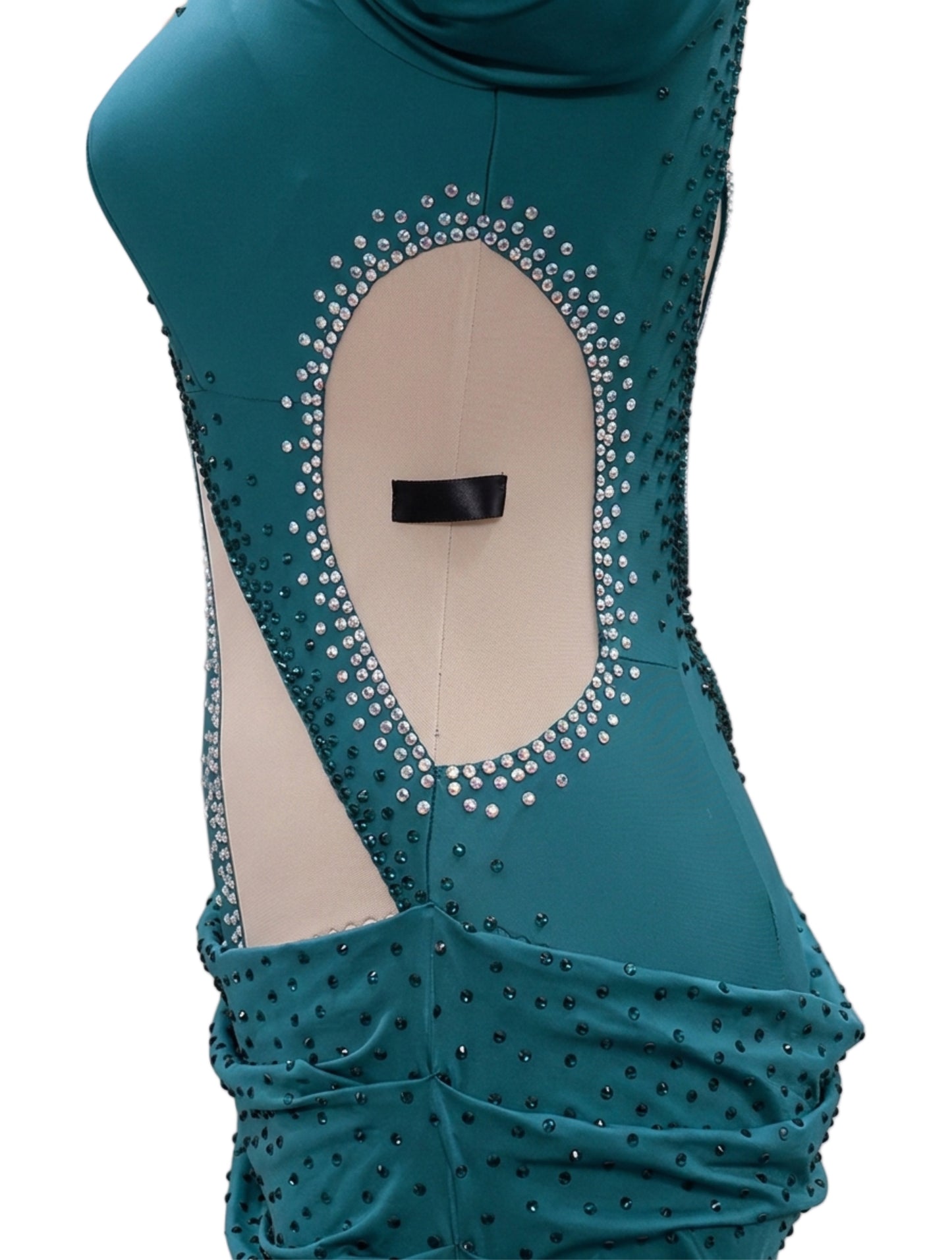 ByCharme Deep Jungle Green Tan Latin Salsa Competition Dress - BCL-0114