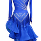 ByCharme Blue Silver Sequined Fringes Latin Salsa Competition Dress - BCL-0002