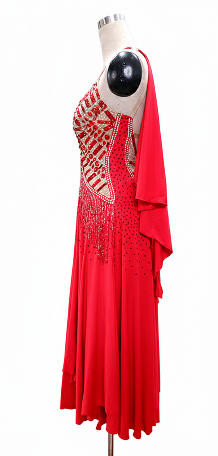 ByCharme Bright Red Fringes Ballroom Competition Dress - BC-0045