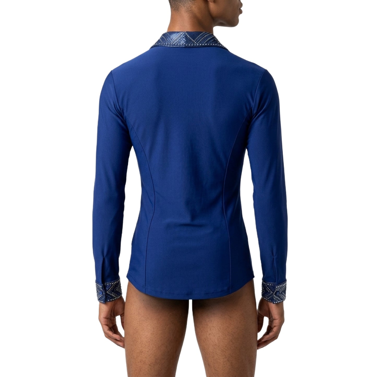 ByCharme Navy Blue Lycra Men Latin Salsa Competition Shirt - BCM-0047