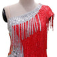 ByCharme Red Silver White Tan Fringes Latin Salsa Competition Dress - BCL-0196