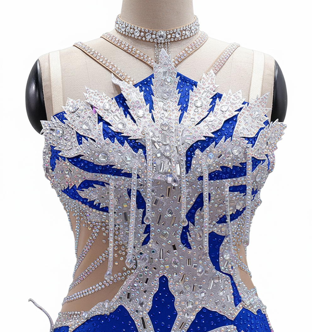 ByCharme Blue Silver Brown Fringes Latin Salsa Competition Dress - BCL-0062