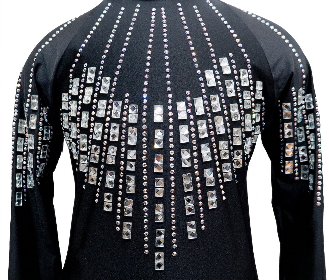 ByCharme Black Silver Lycra Men Latin Salsa Competition Shirt - BCM-0077