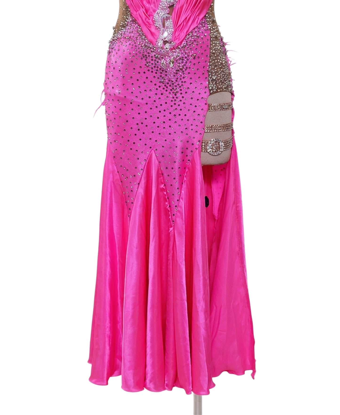 ByCharme Neon Pink Feather Ballroom Competition Dress - BC-0220