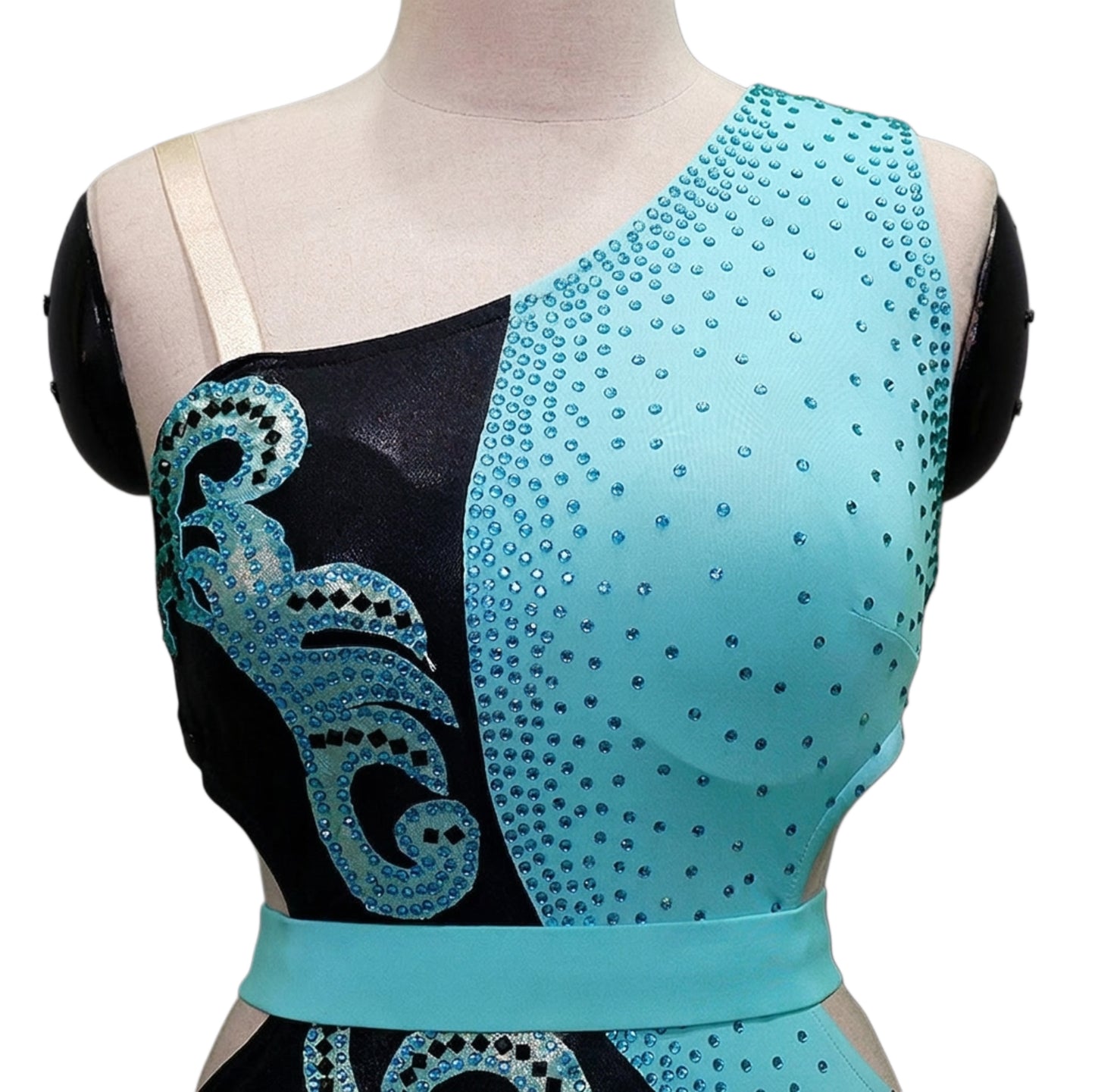 ByCharme Black Cyan Blue Fringes Latin Salsa Competition Dress - BCL-0188