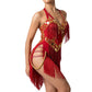 ByCharme Red Gold Fringes Latin Salsa Competition Dress - BCL-0156