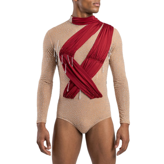 ByCharme Firebrick Lycra Men Latin Salsa Competition Shirt - BCM-0018