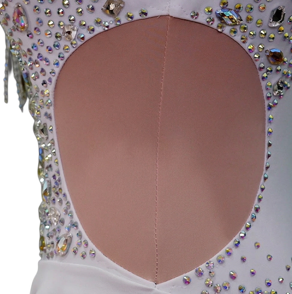 ByCharme White Light Brown Chiffon Fringes Latin Salsa Competition Dress - BCL-0183