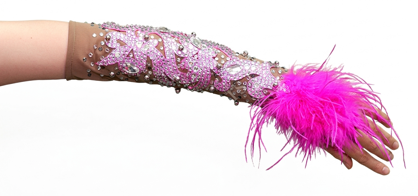 ByCharme Neon Pink Feather Ballroom Competition Dress - BC-0220