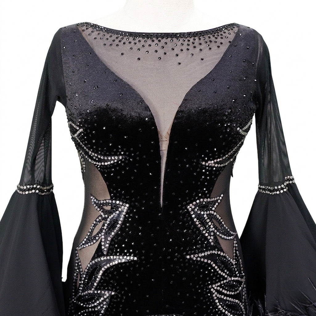 ByCharme Black Feather Ballroom Competition Dress - BC-0233