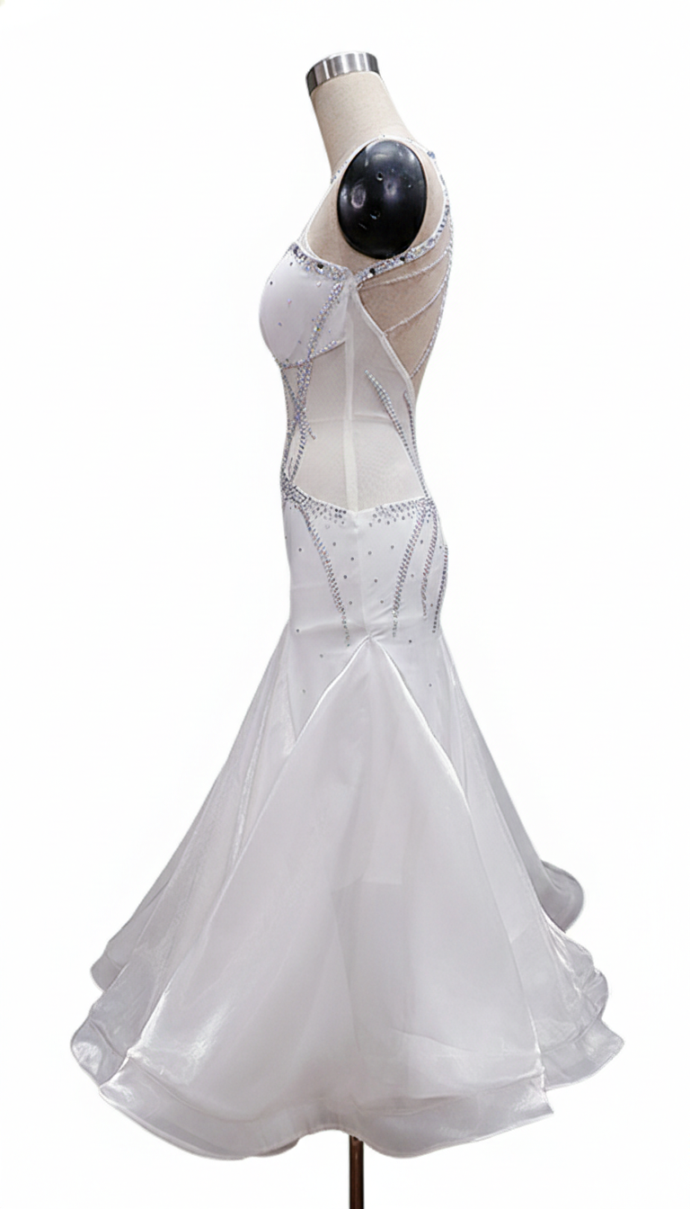 ByCharme White Chiffon Ballroom Competition Dress - BC-0056