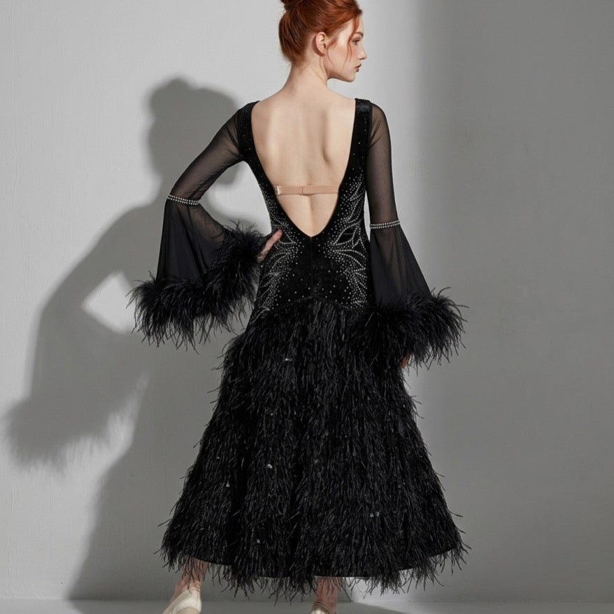 ByCharme Black Feather Ballroom Competition Dress - BC-0233
