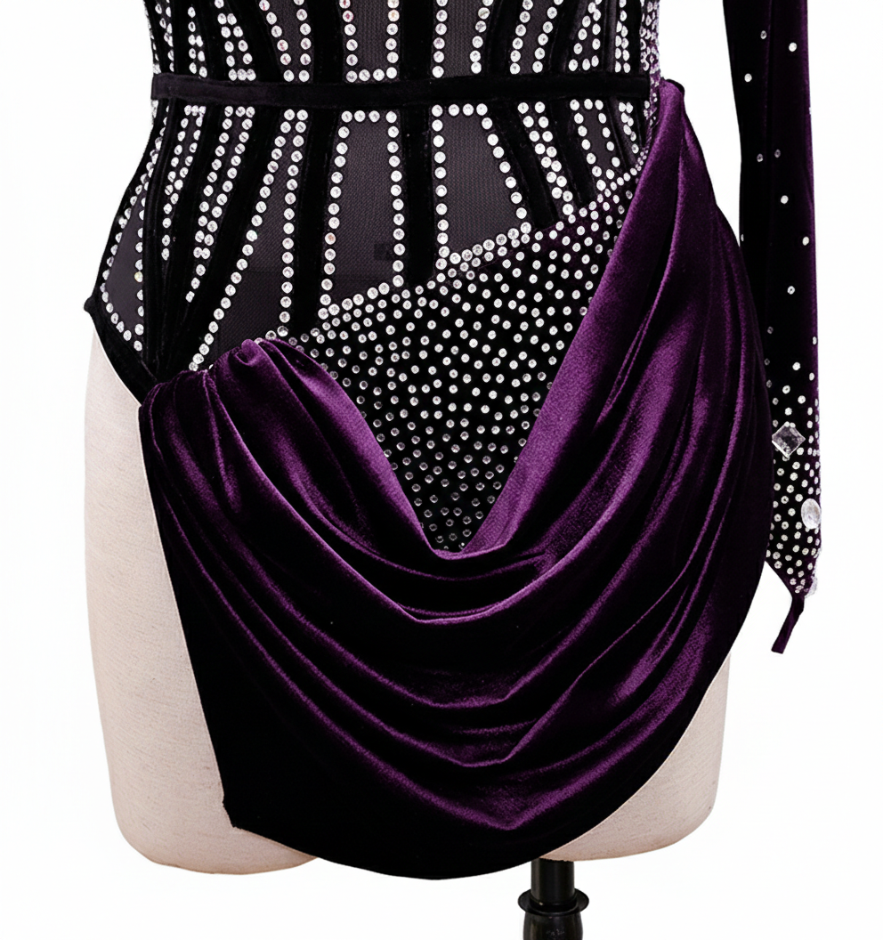 ByCharme Orchid Black Silver Velvet Latin Salsa Competition Dress - BCL-0034