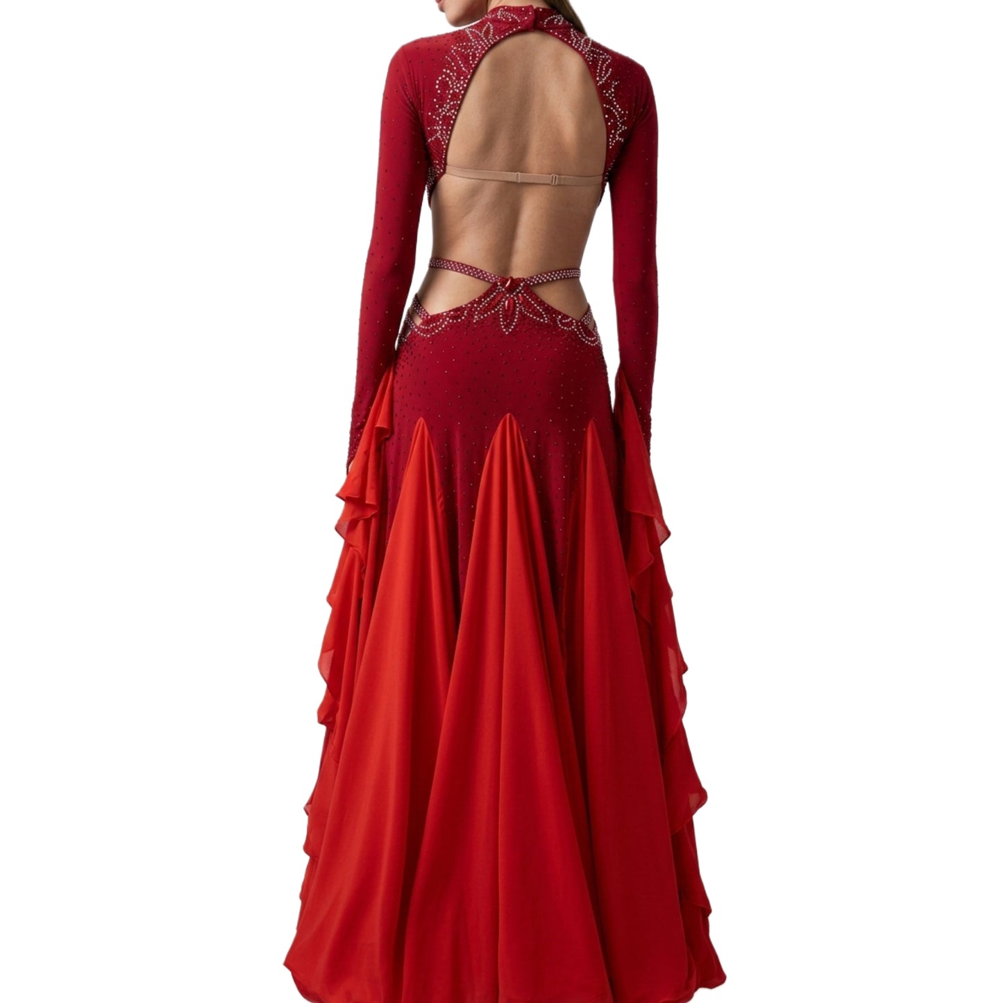 ByCharme Red Fringes Ballroom Competition Dress - BC-0015