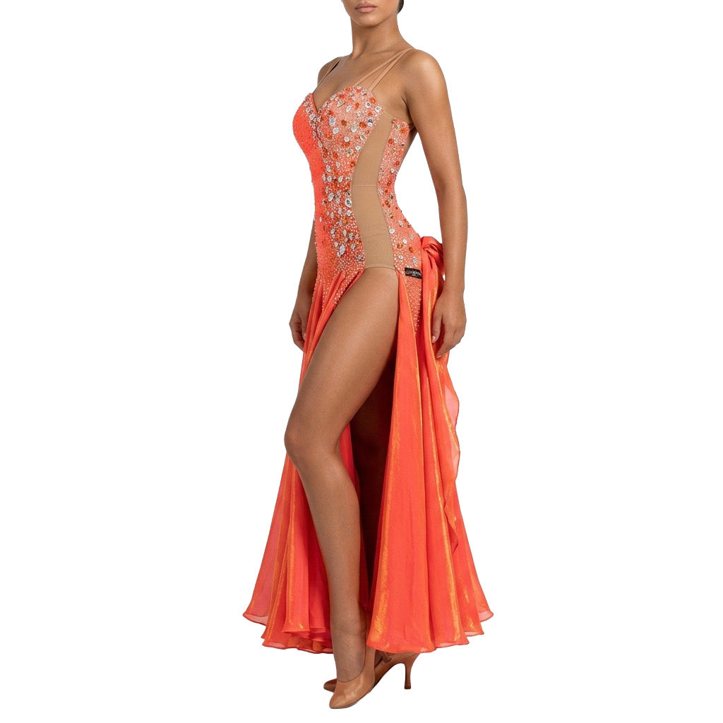 ByCharme Indian Red Chiffon Ballroom Competition Dress - BC-0036