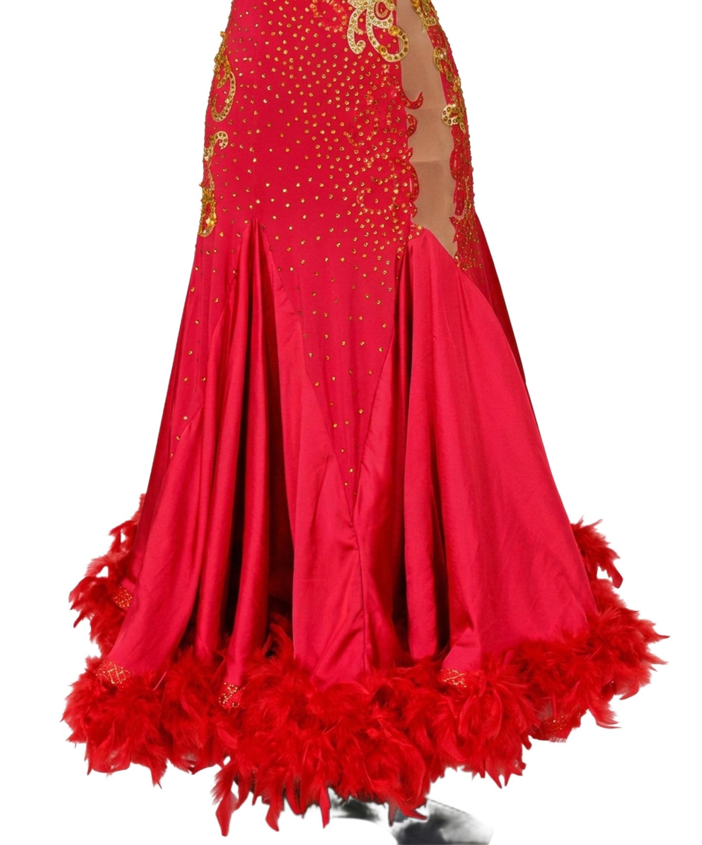 ByCharme Bright Red Feather Ballroom Competition Dress - BC-0003