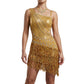 ByCharme Gold Silver Sequined Fringes Latin Salsa Dress - BCL-0108