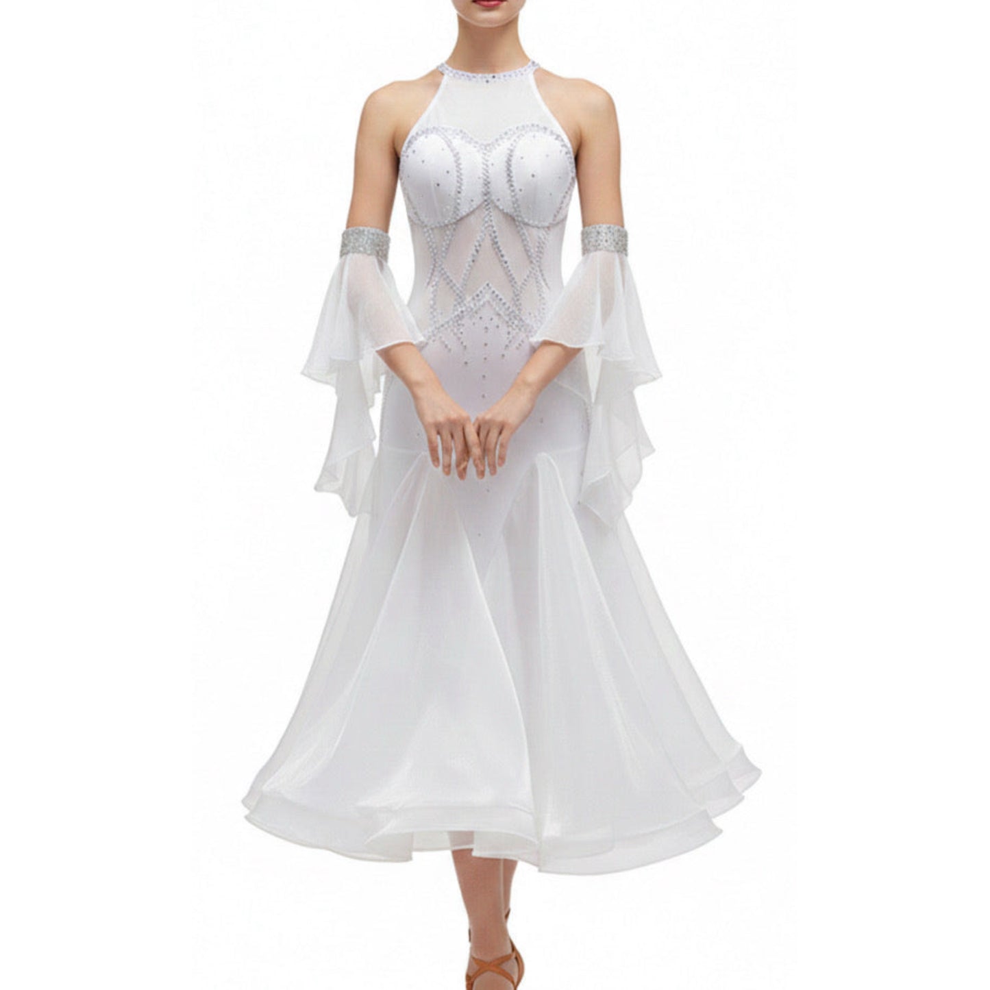 ByCharme White Chiffon Ballroom Competition Dress - BC-0056