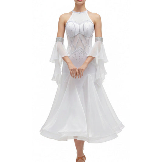 ByCharme White Chiffon Ballroom Competition Dress - BC-0056