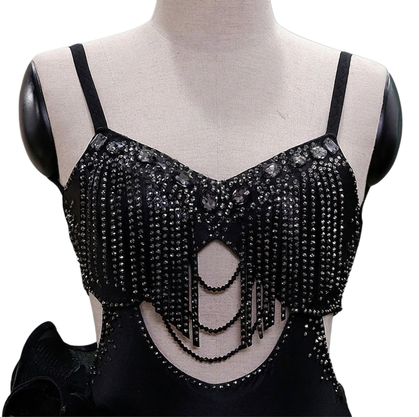 ByCharme Black Silk Chiffon Feathers Latin Salsa Competition Dress - BCL-0194