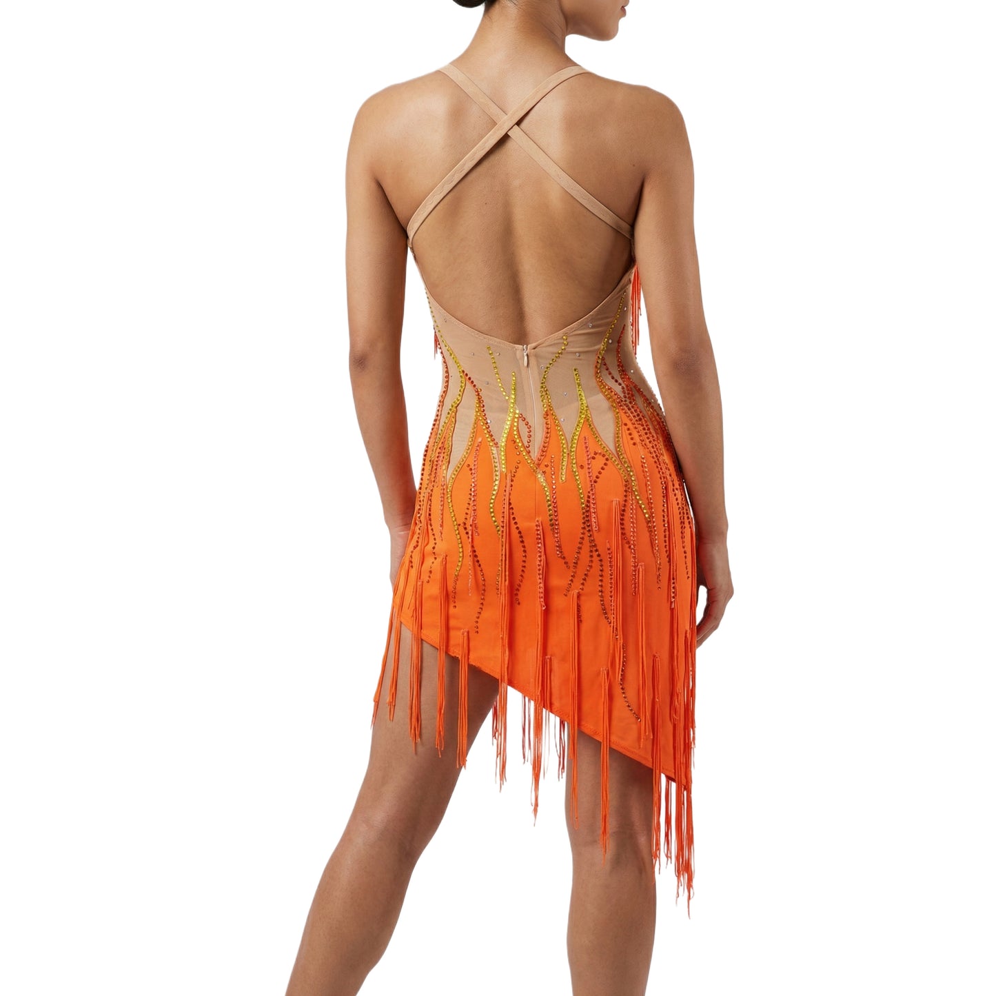 ByCharme Orange Gold Tan Chiffon Latin Salsa Competition Dress - BCL-0080