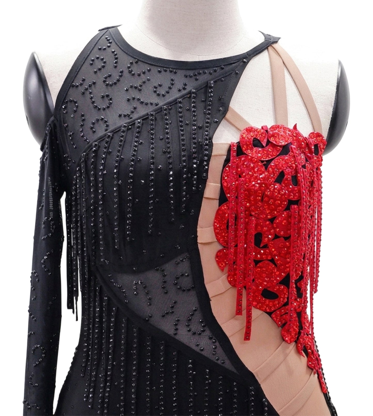 ByCharme Black Red Brown Fringes Latin Salsa Competition Dress - BCL-0107