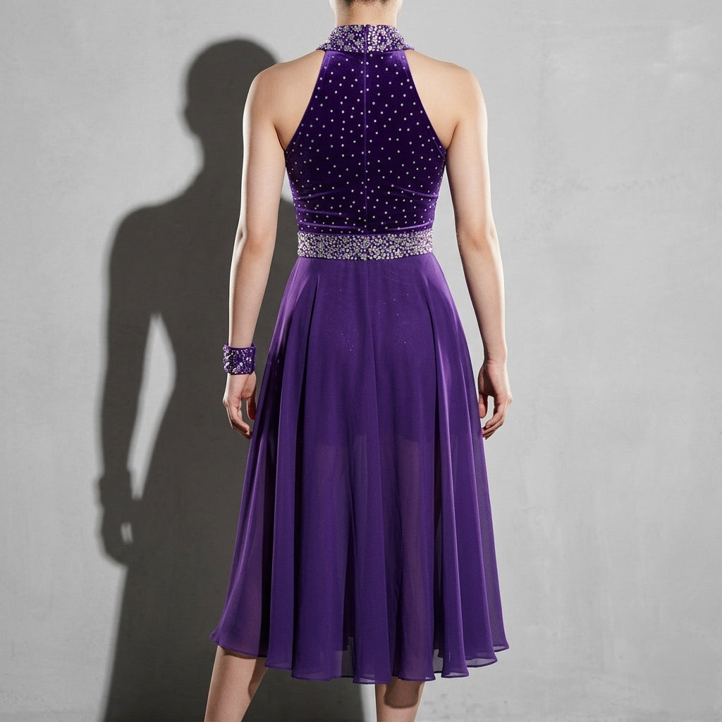 ByCharme Dark Purple Exquisite Latin Salsa Competition 2 in 1 Dress - BC2-0007