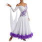 ByCharme White & Purple Feather Ballroom Competition Dress - BC-0038