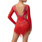 ByCharme Bright Red Silver Fringes Latin Salsa Competition Dress - BCL-0104