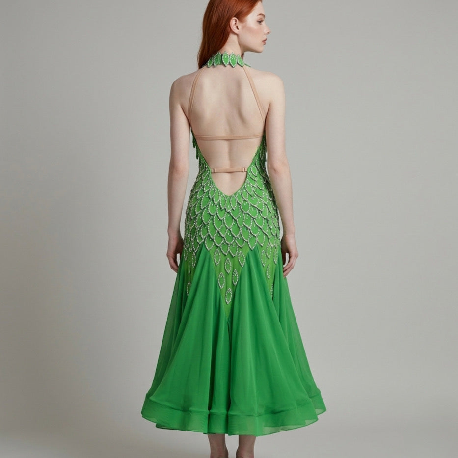 ByCharme Green Rhinestone Ballroom Competition Dress - BC-0217