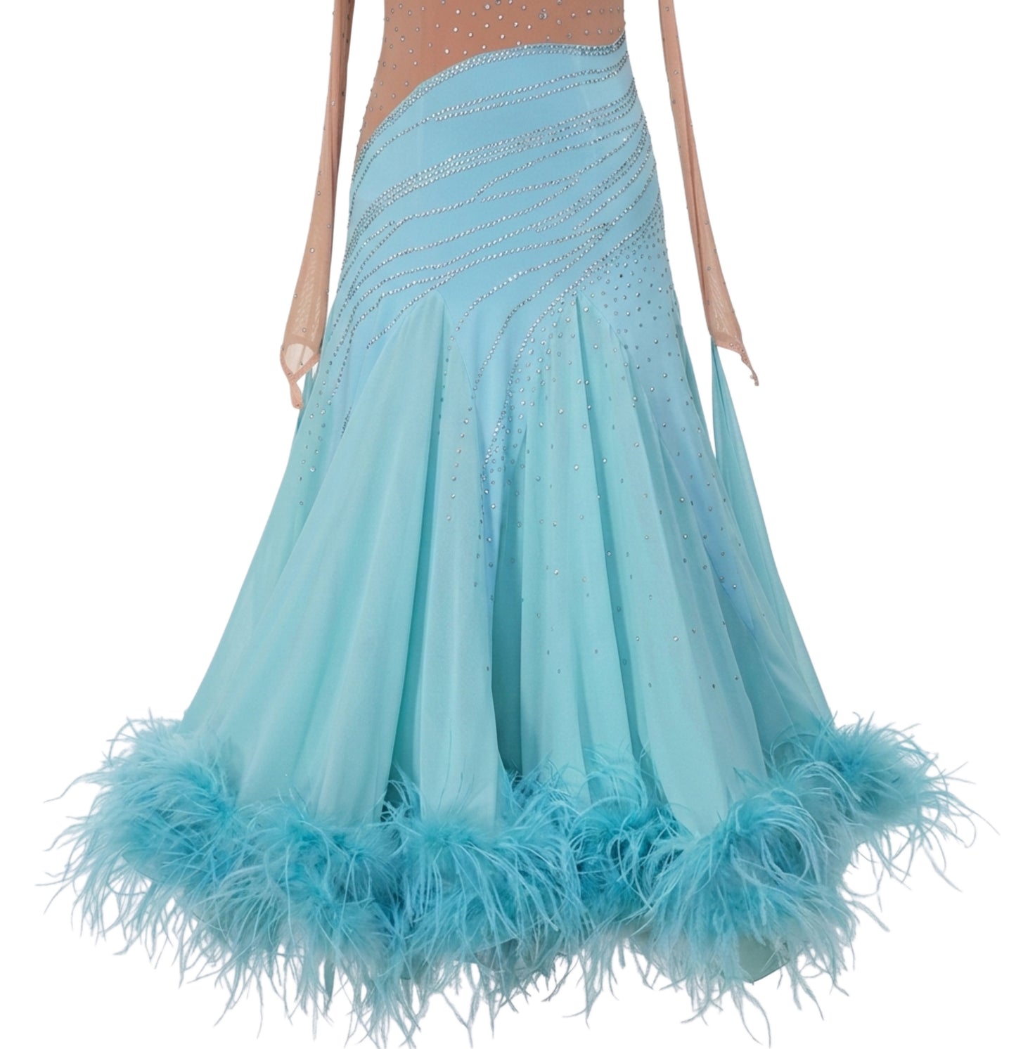 ByCharme Sky Blue Feather Ballroom Competition Dress - BC-0043