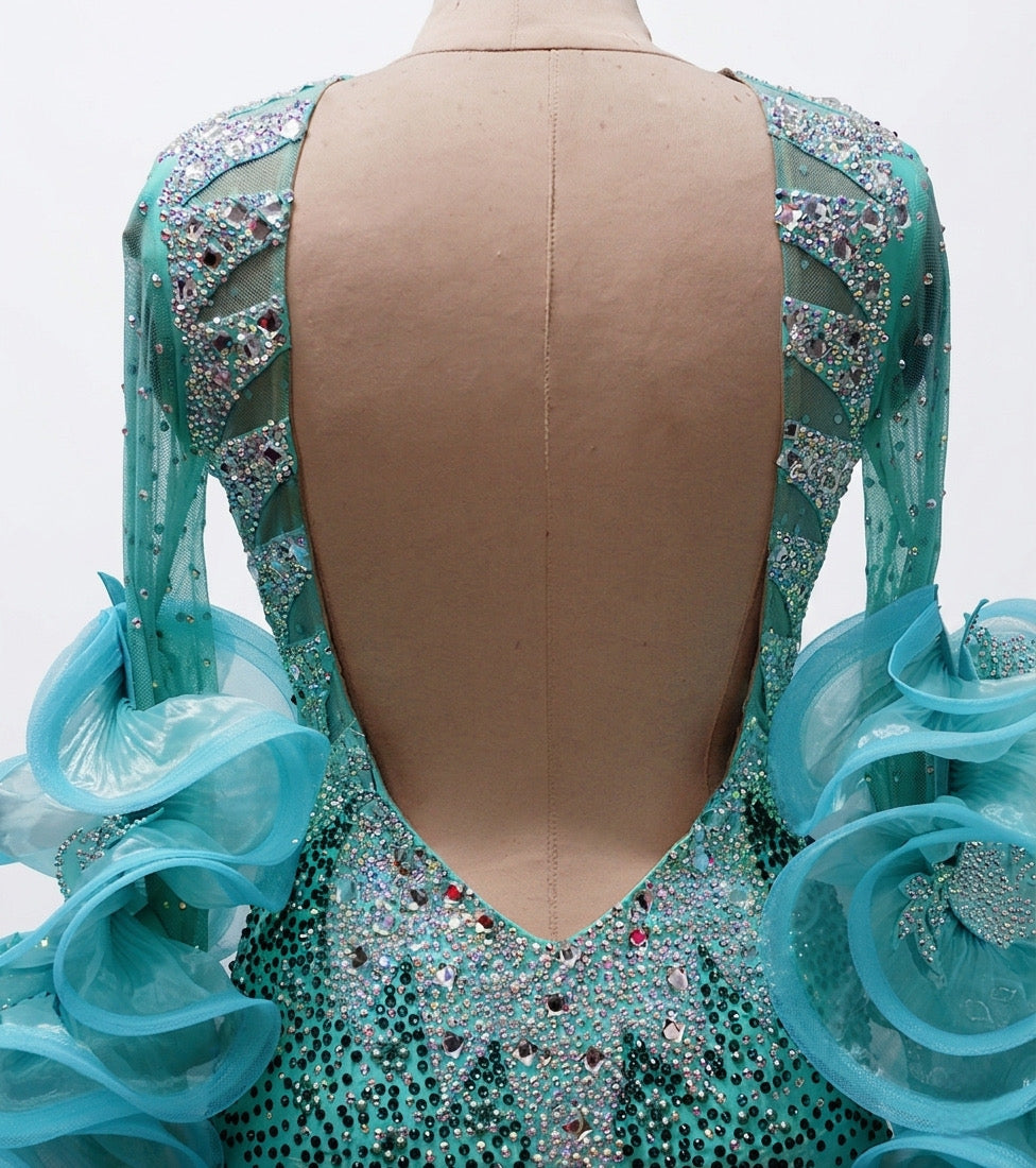 ByCharme Spring Green Feather Ballroom Competition Dress - BC-0222